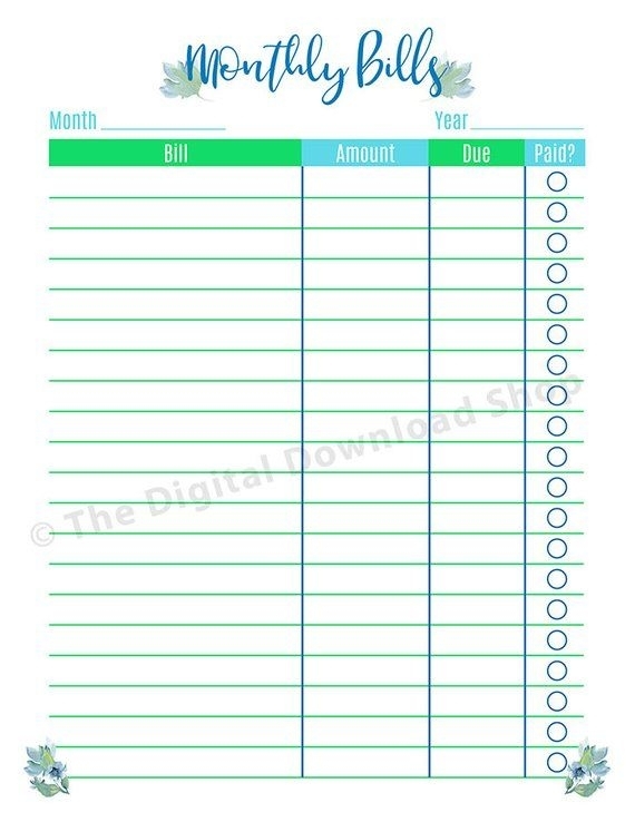 Catch Printable Bill Calendar Organizer