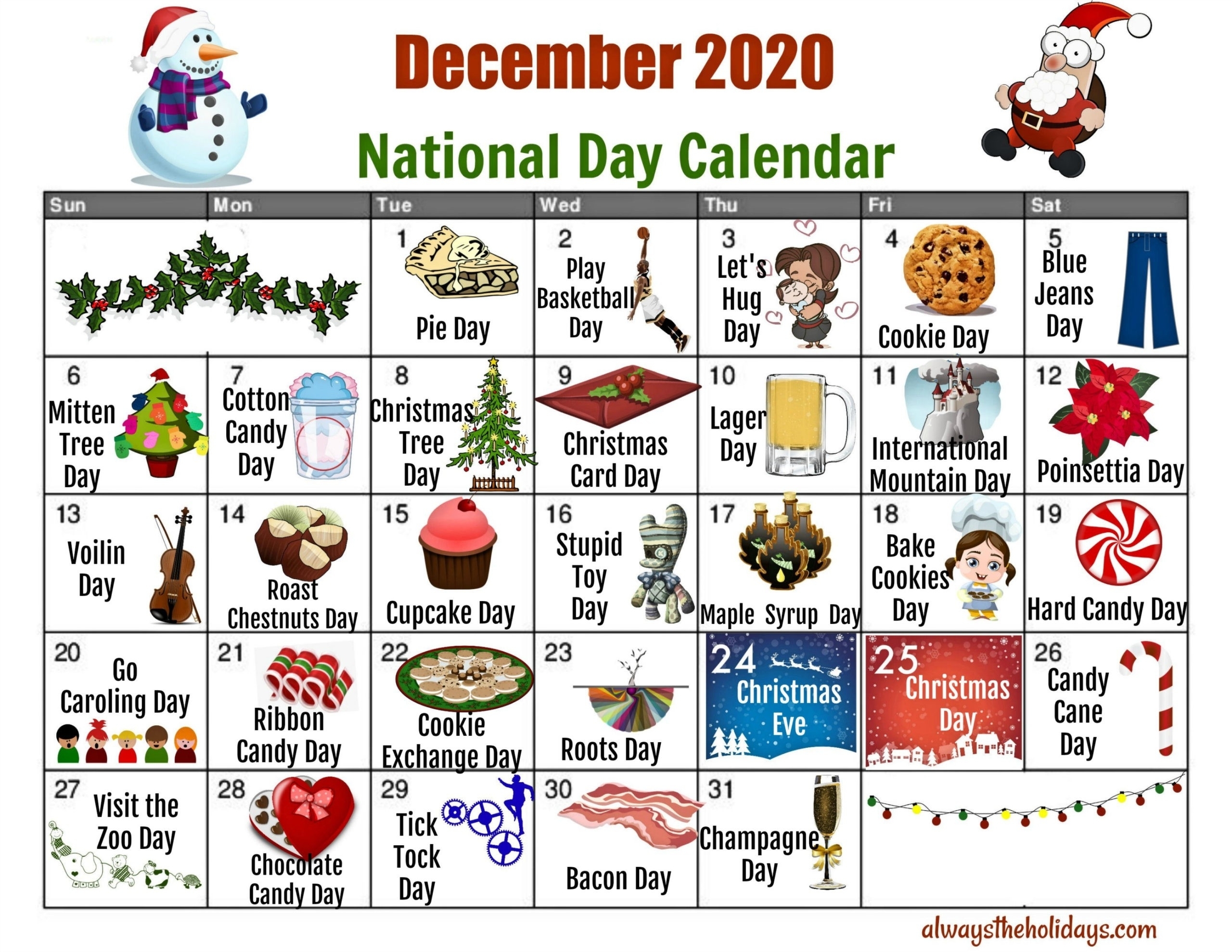 Catch Printable National Days Calendar 2021