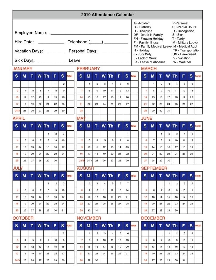 Collect Attendance Calendars Free Printable