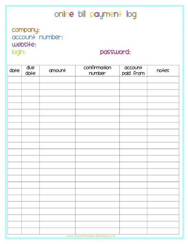 Collect Free Monthly Bill Payment Worksheet