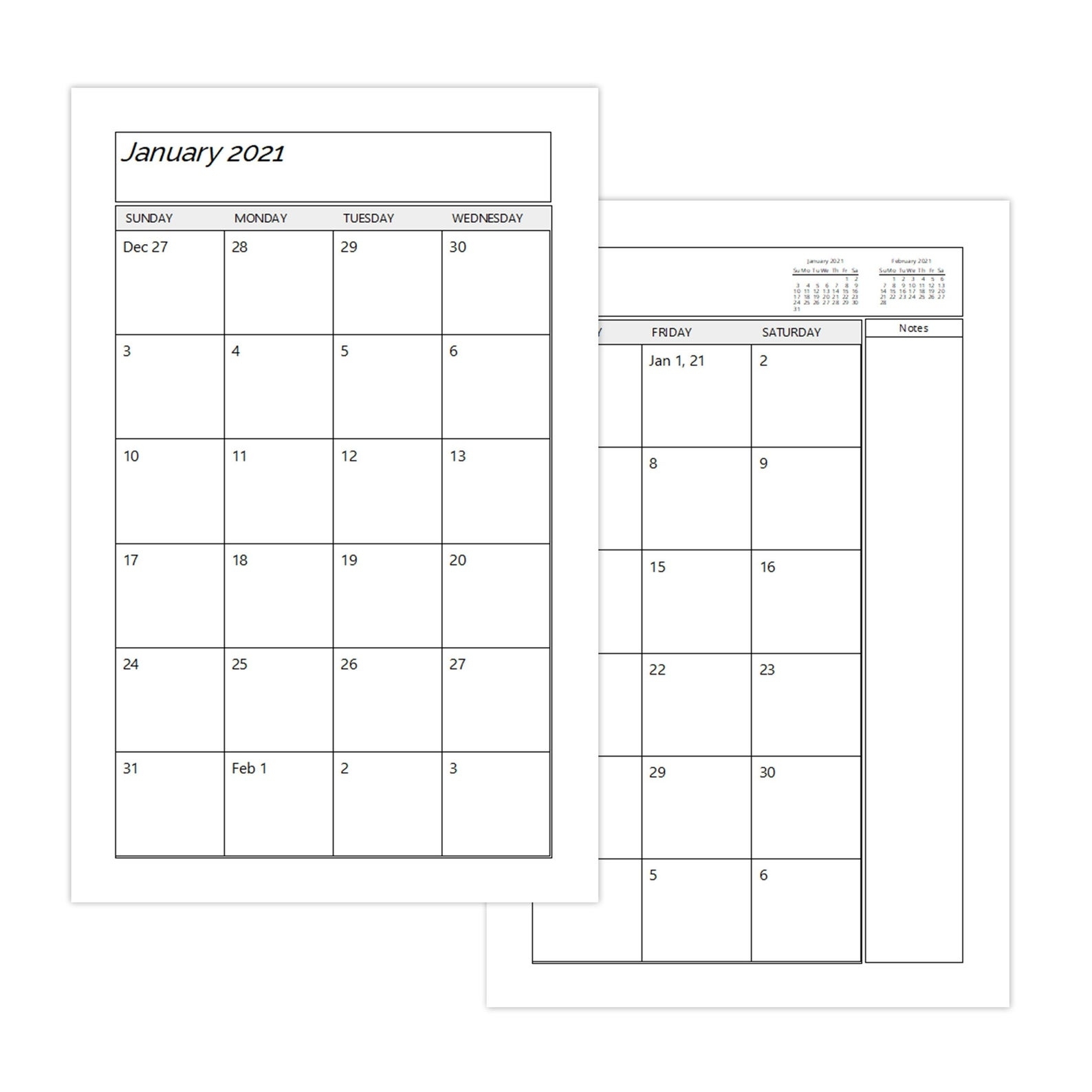 Collect Printable Two Month Calendar