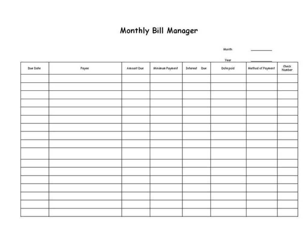 Get Blank Monthly Bills Calendar