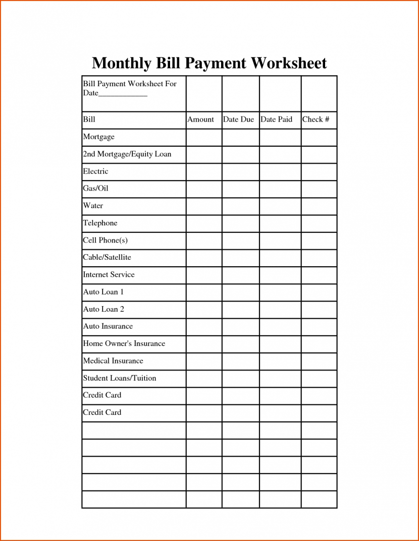 Get Free Monthly Bill Payment Worksheet