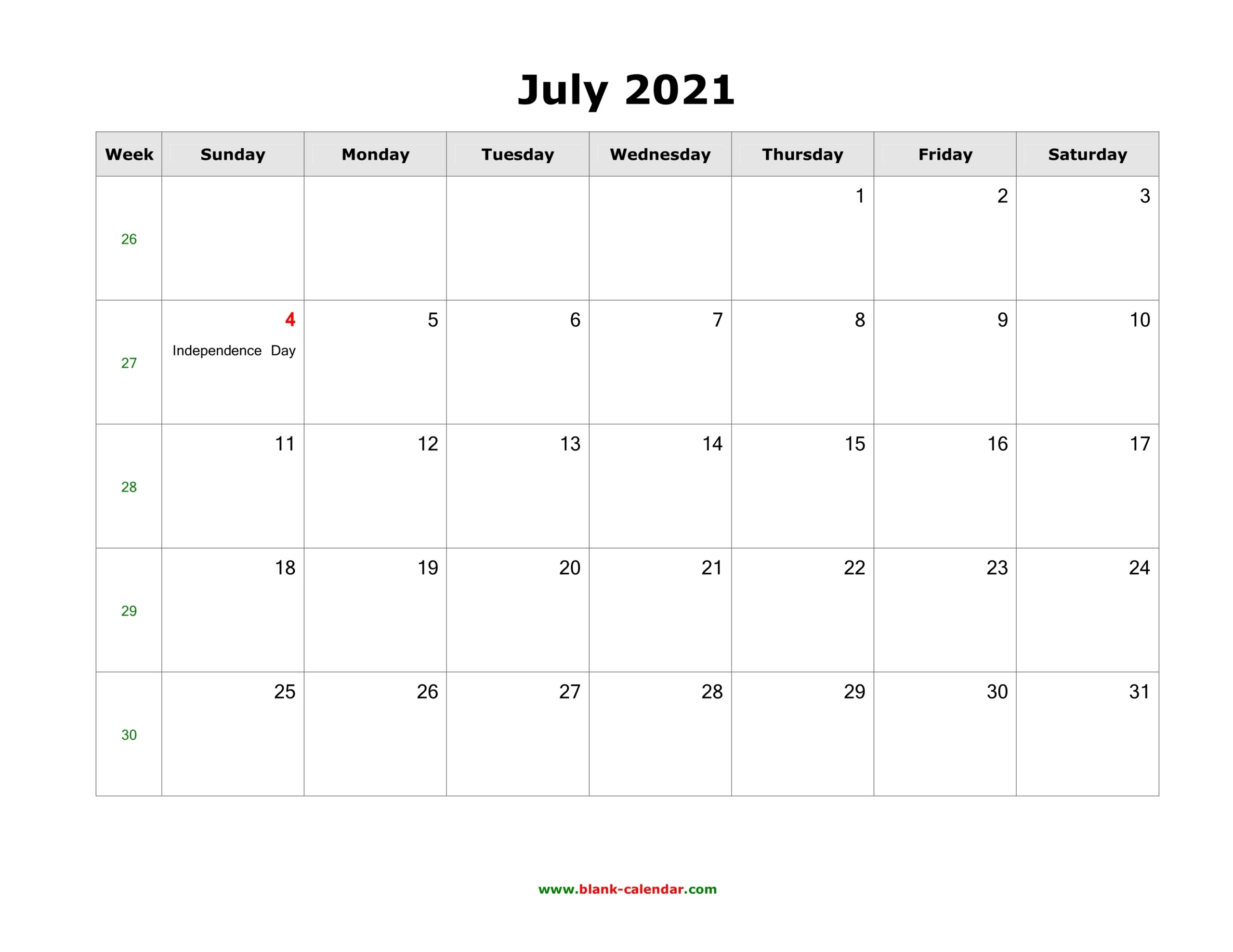 Get Print Free July 2021 Calendar Without Downloading