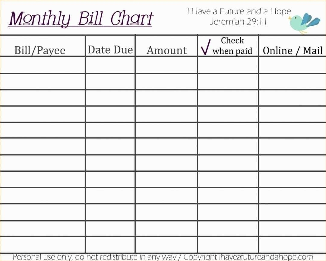 Get Printable Bill Calendar Organizer