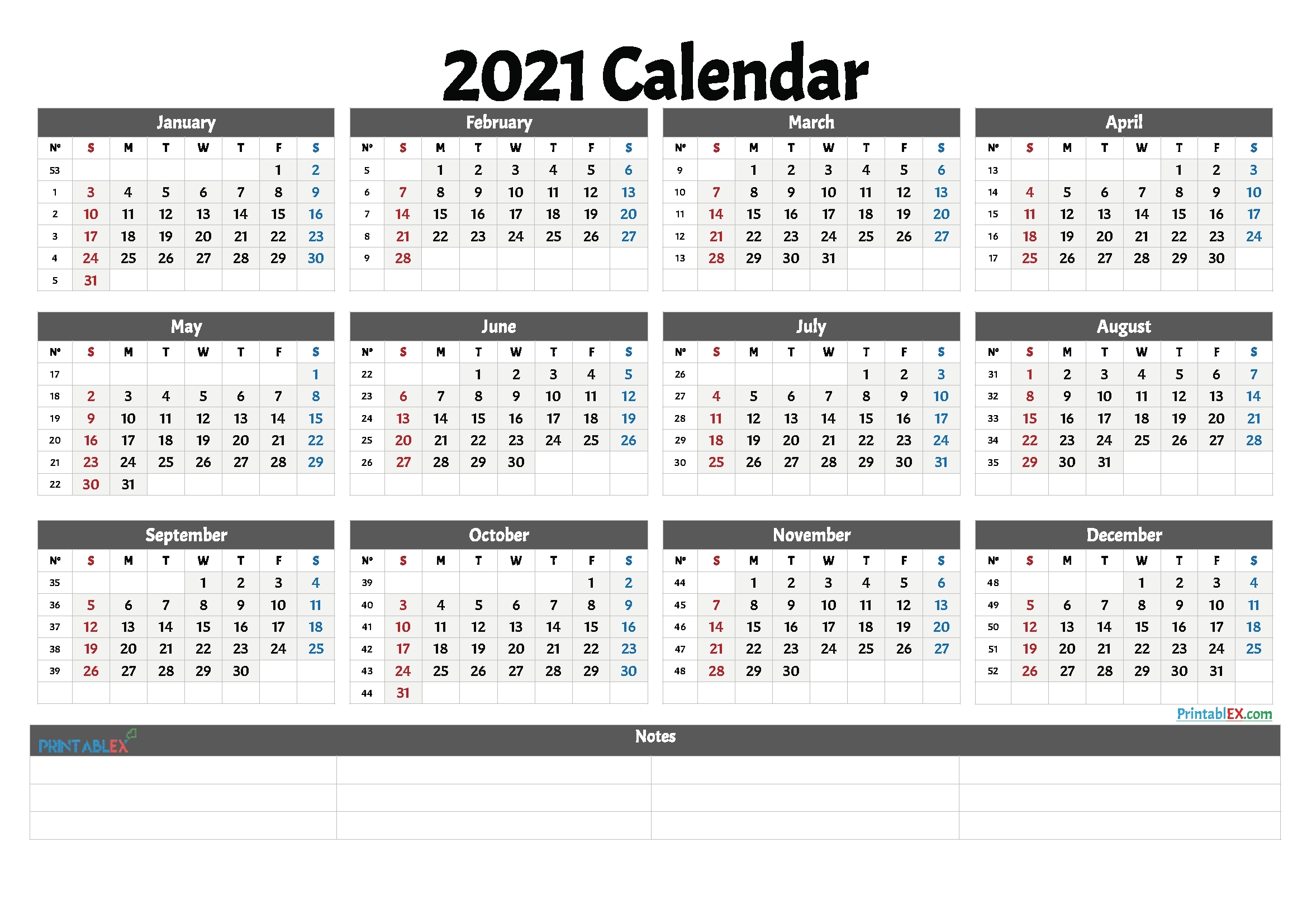 Get Week Wise 2021 Calendar