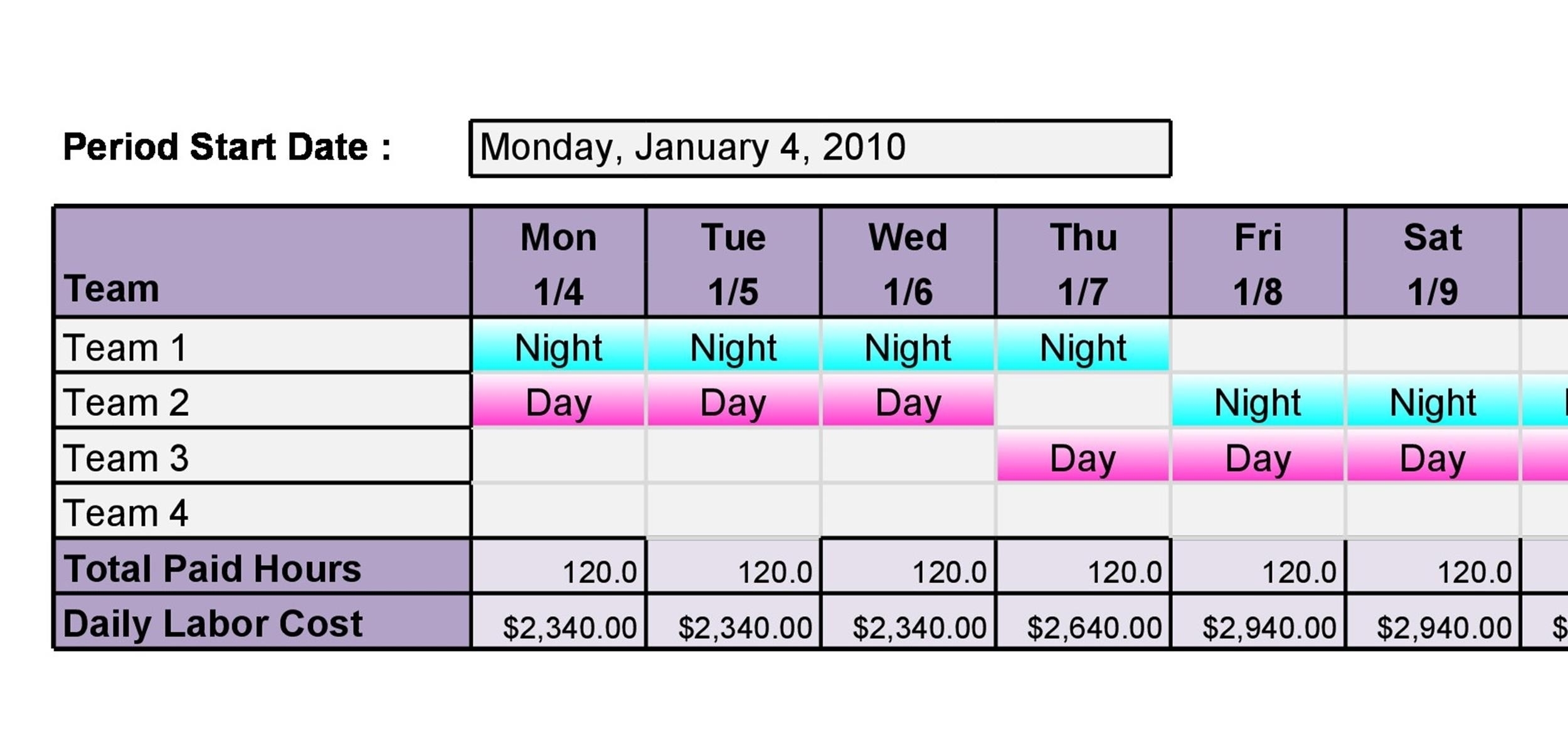 Pick 12 Hour Shift Schedule Template