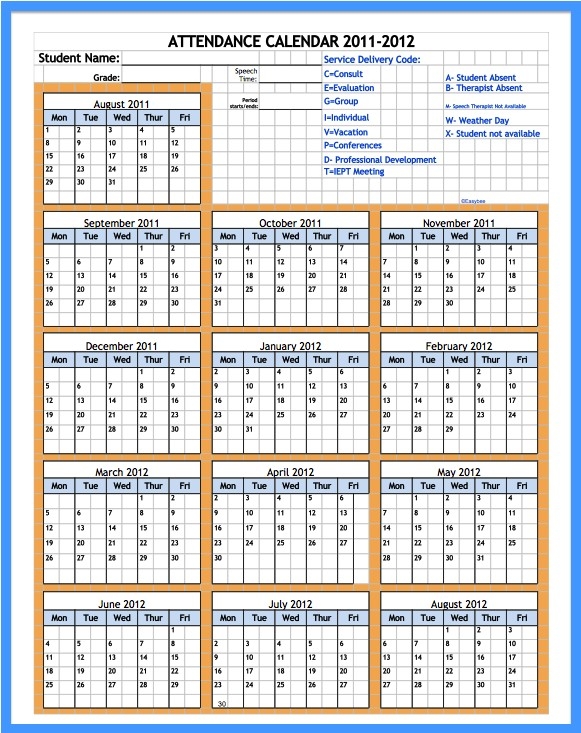 Pick Attendance Calendars Free Printable