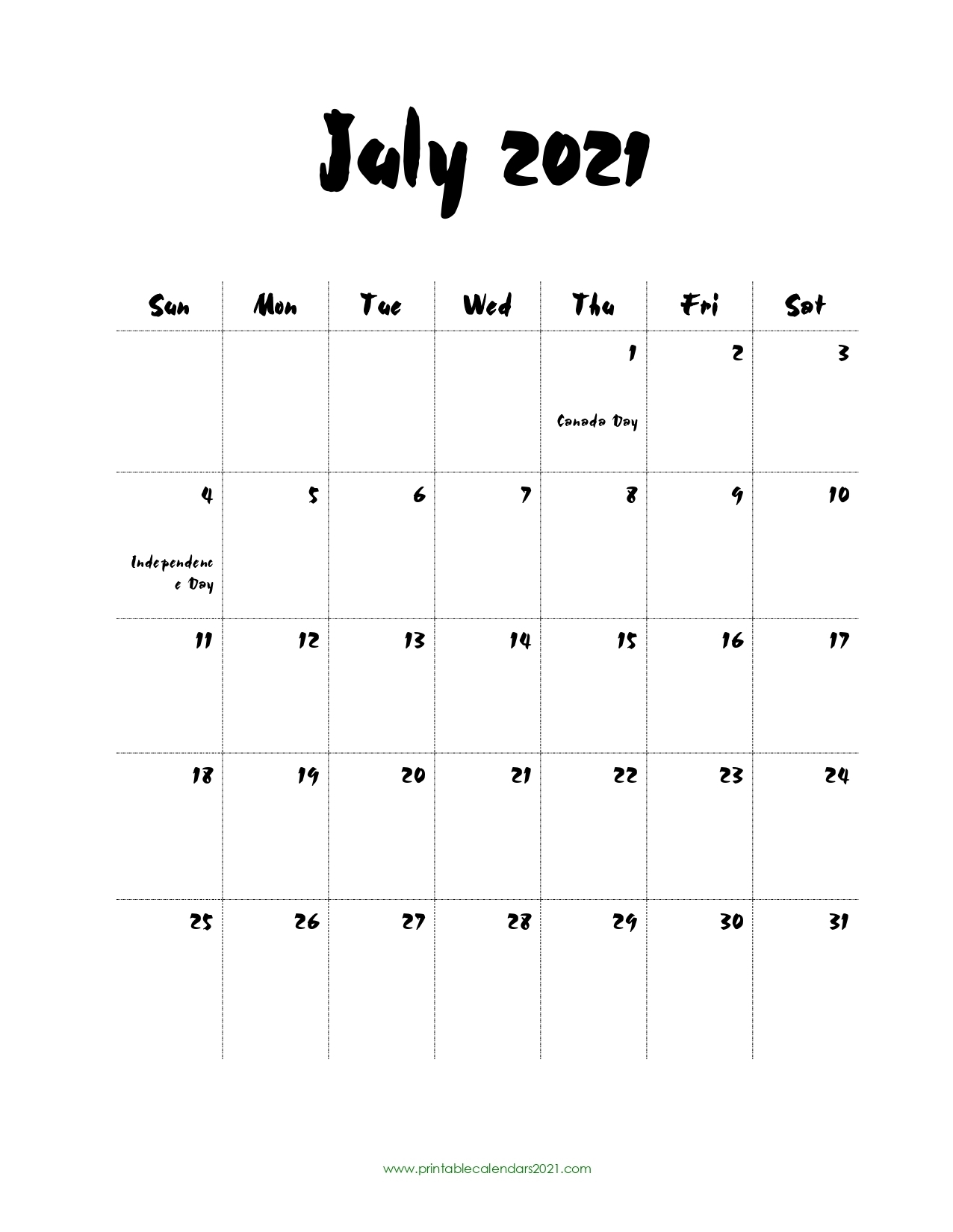 Pick Print Free July 2021 Calendar Without Downloading