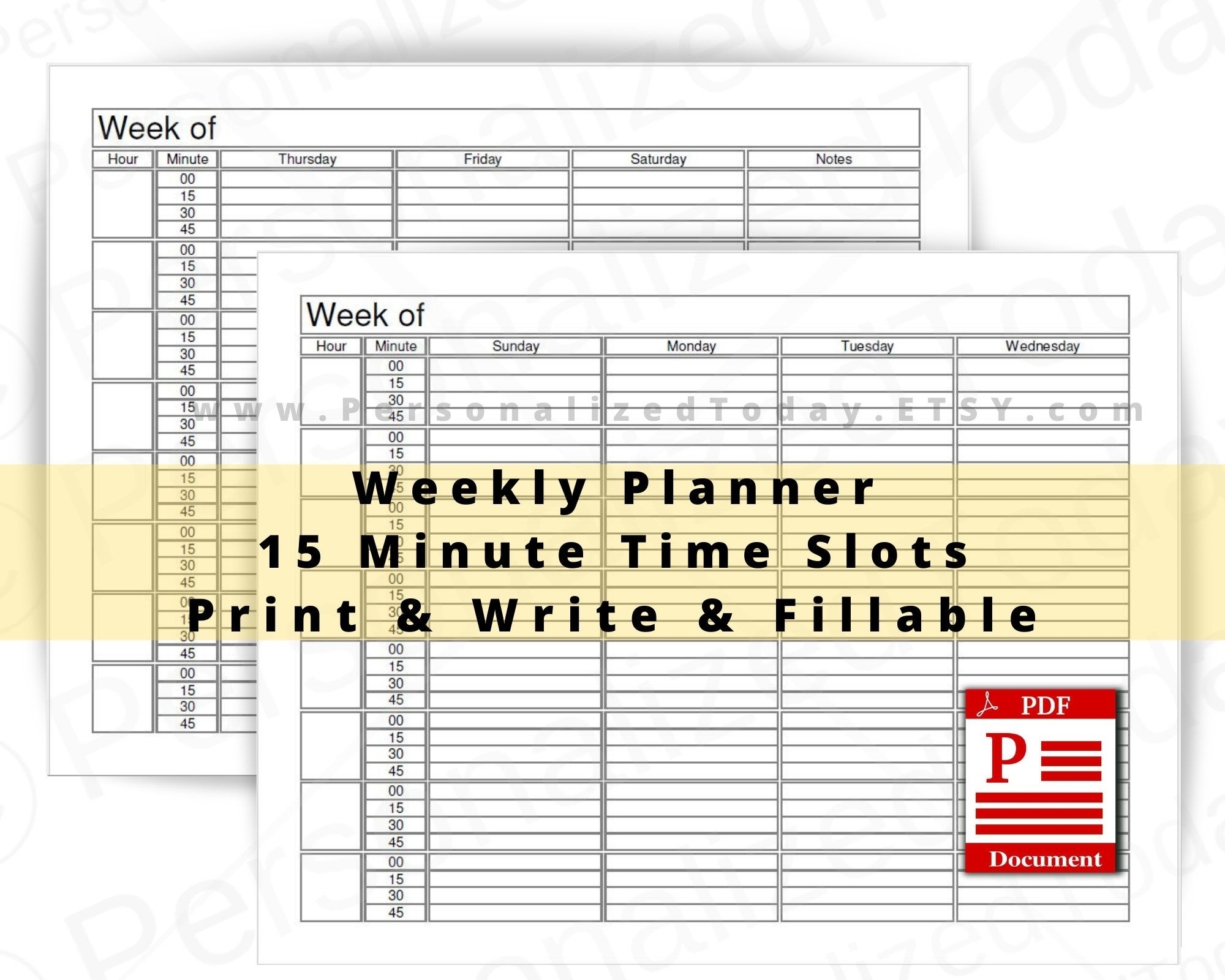 Take 15 Minute Increment Weekly Schedule