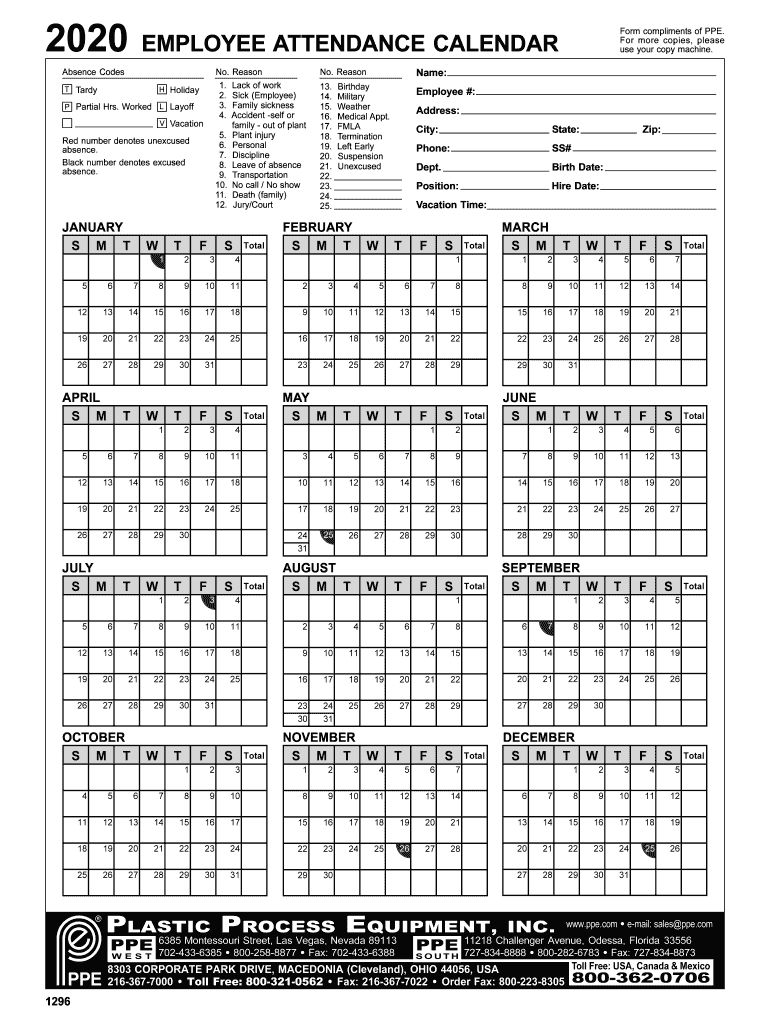 Take Free Attendance Calendar Printable