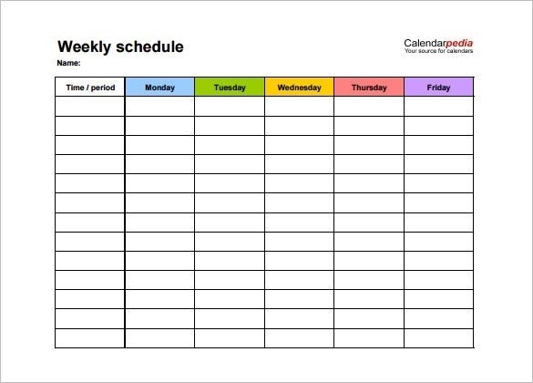 Take Monday To Friday Weekly Calendar