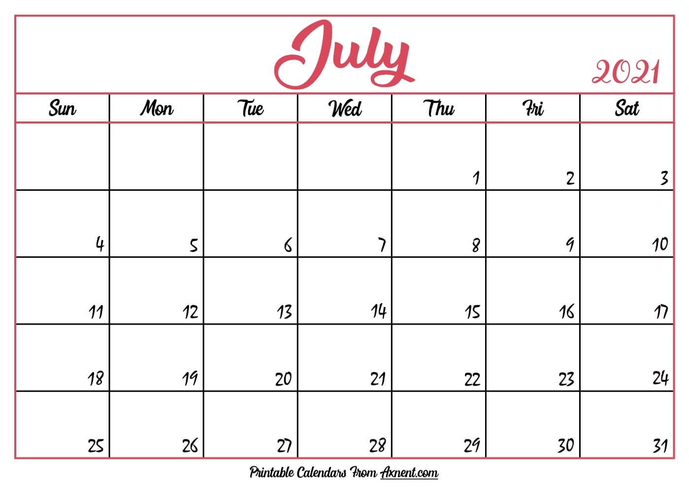 Take Print Free July 2021 Calendar Without Downloading