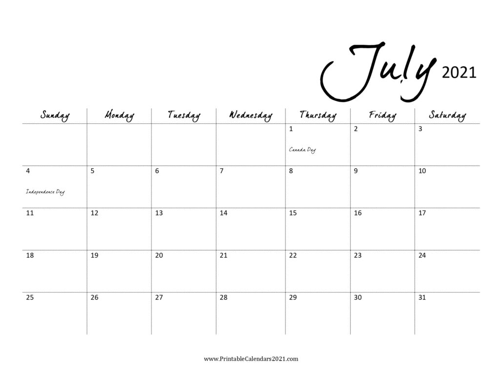 Take Print Free July 2021 Calendar Without Downloading