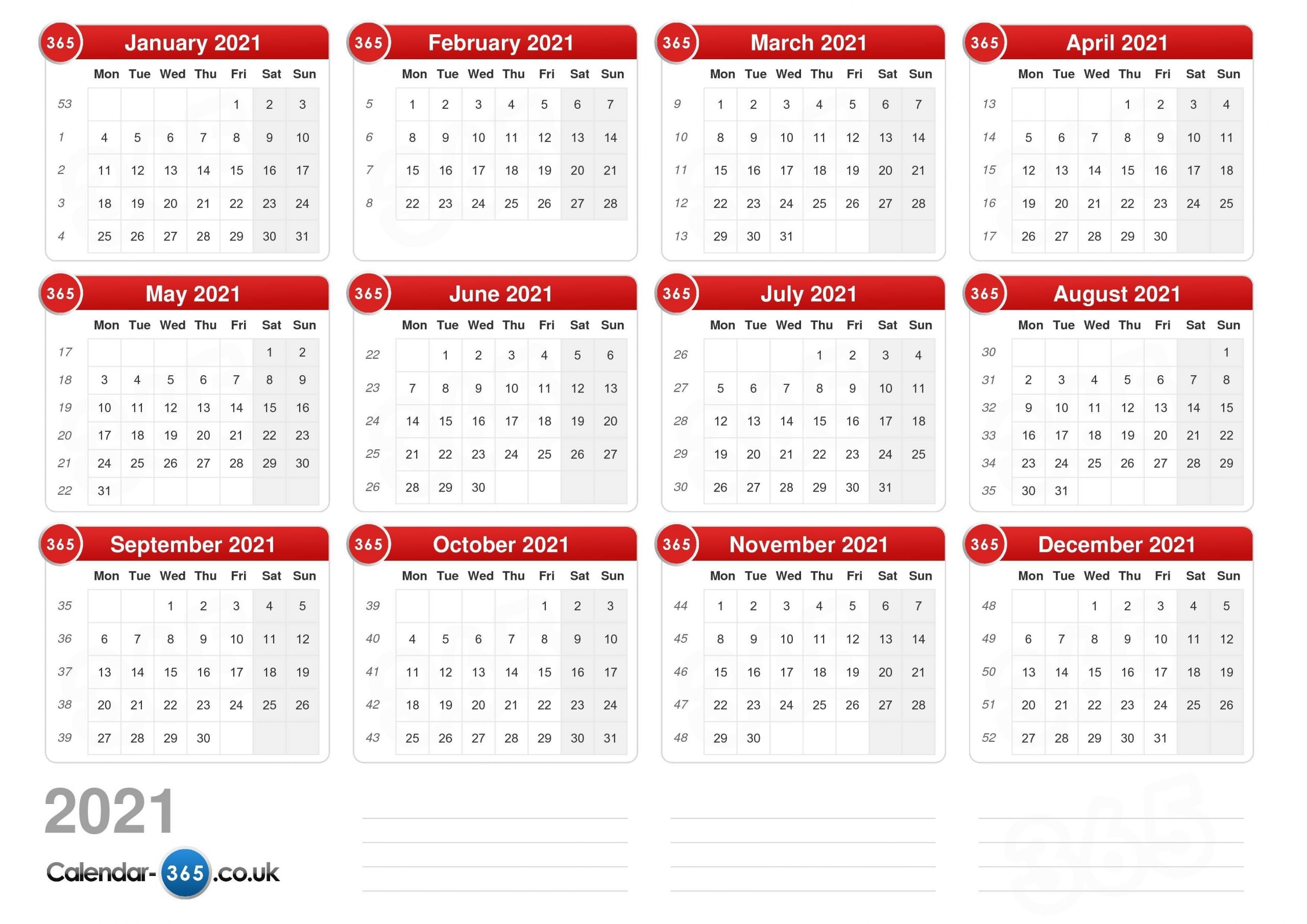 Catch Calendar Week Wise Of 2021