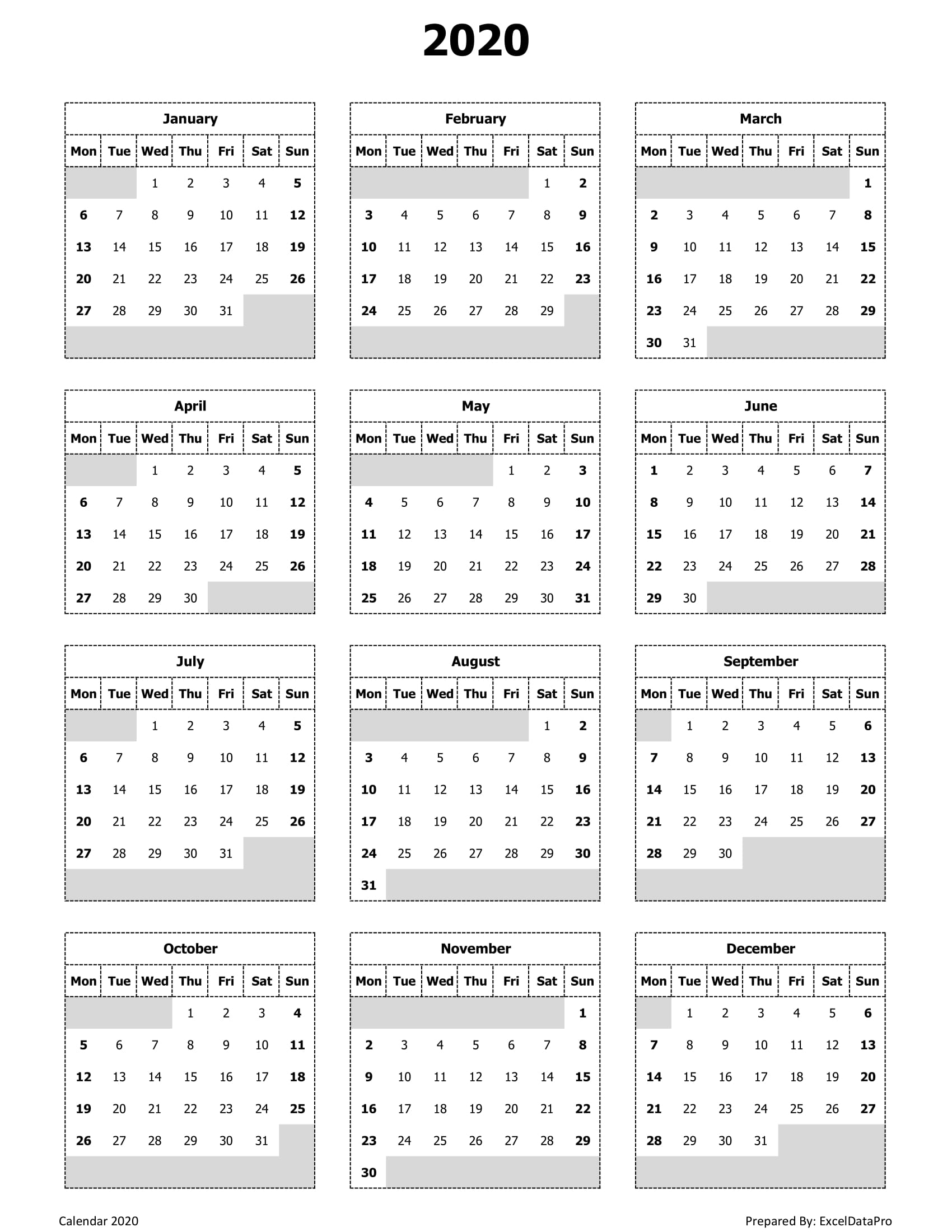 Catch Monthly Calendar Starting Monday