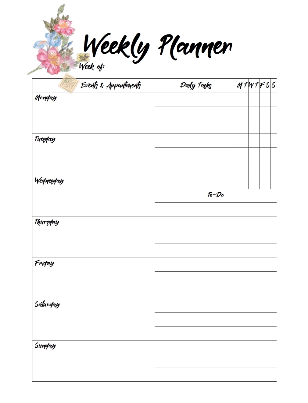 Catch Printable Blank Monday Through Friday Weekly