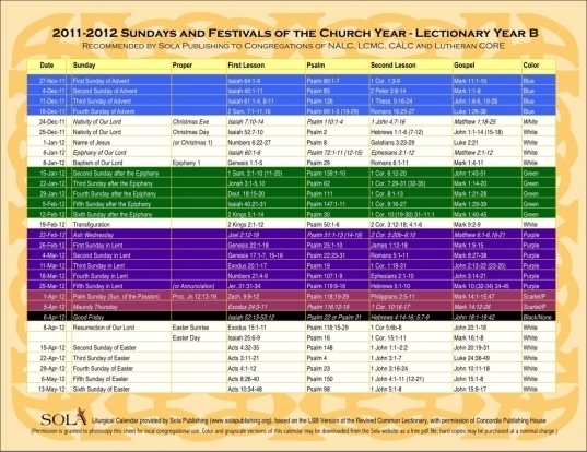 Catch Printable Lectionary Calendar