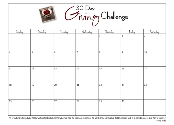 Collect 30 Day Blank Calendar Printable