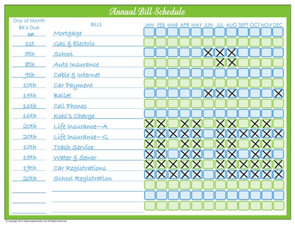 Get 12 Month Bill Payment Calendar
