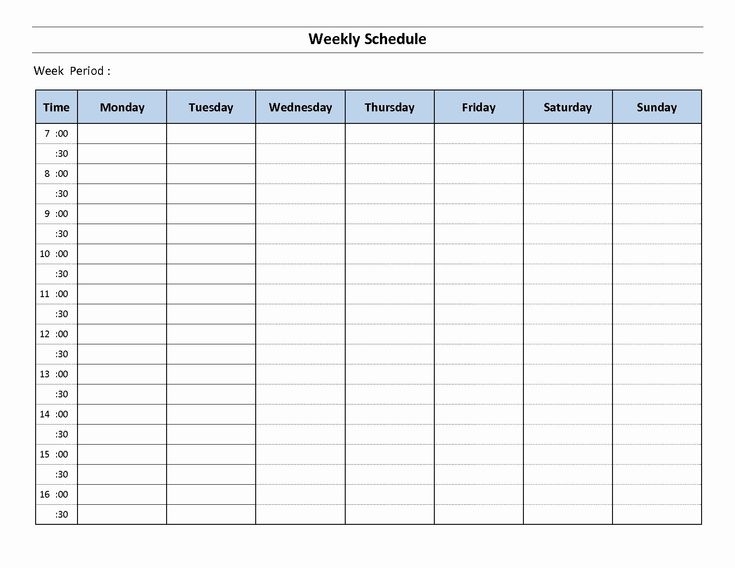 Get Daily Time Slot Template Week