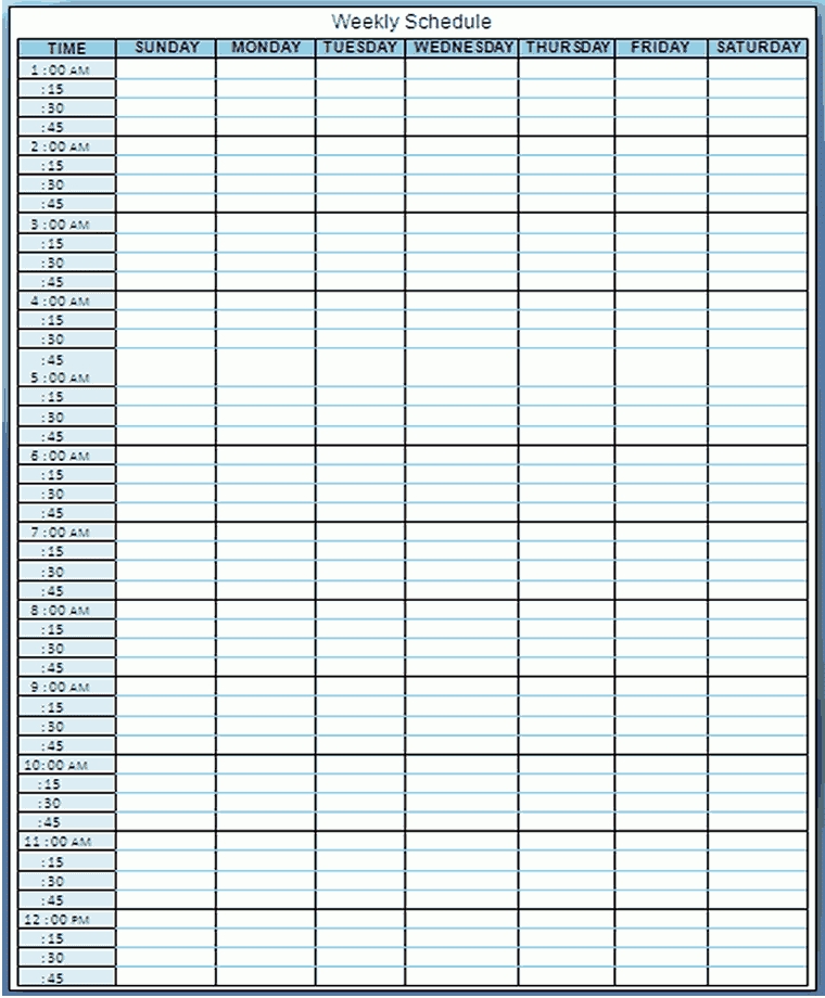 Pick Daily Schedule Printable 15 Minutes