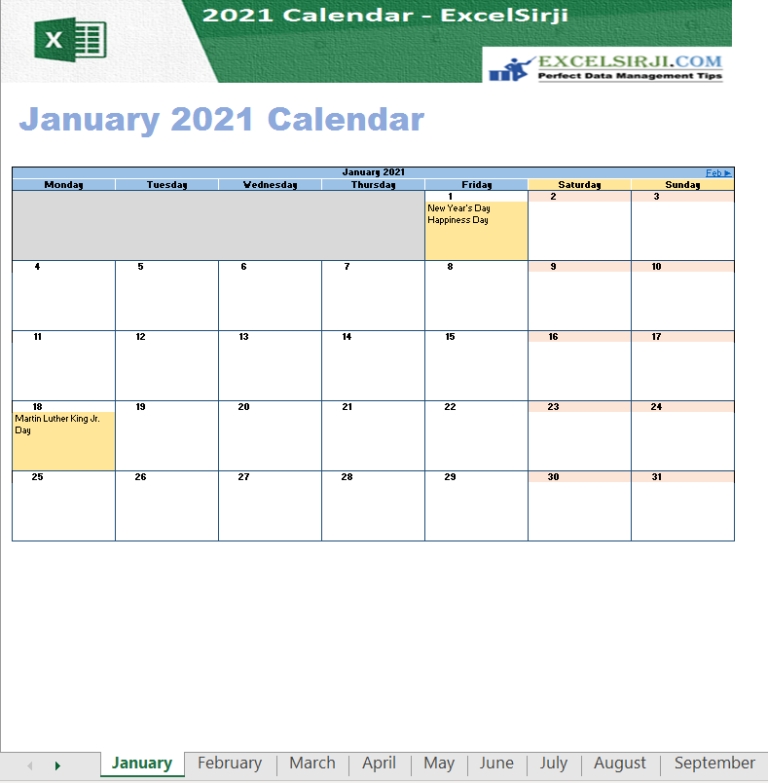 Pick Excel 2021 Calendar Formula