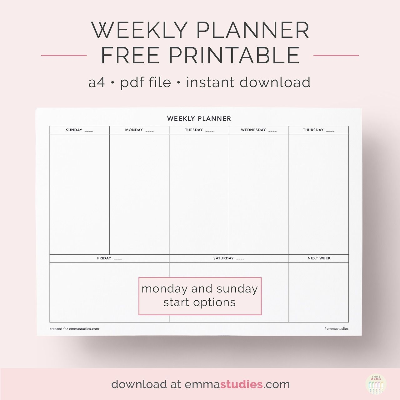 Pick Monday To Friday Planner To Print