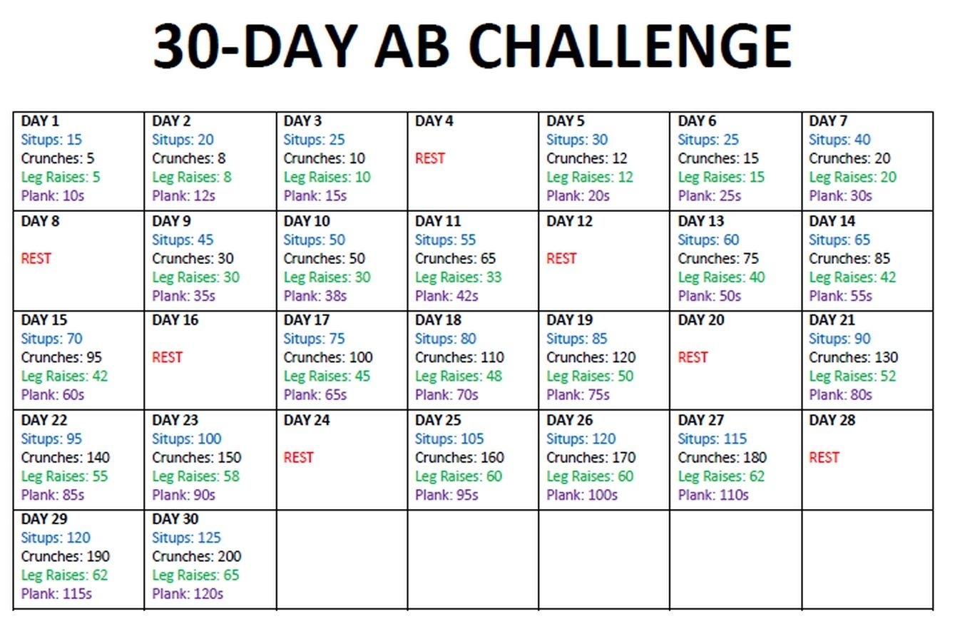 Take 30 Day Challenge Printable Chart