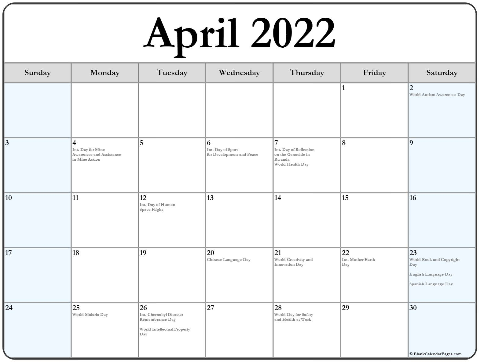 Catch 2022 Calendar Month Of April