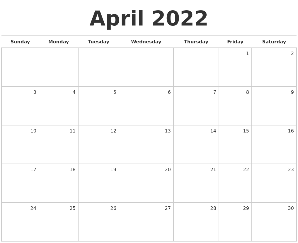 Catch April 2022 Calendar Monday Start