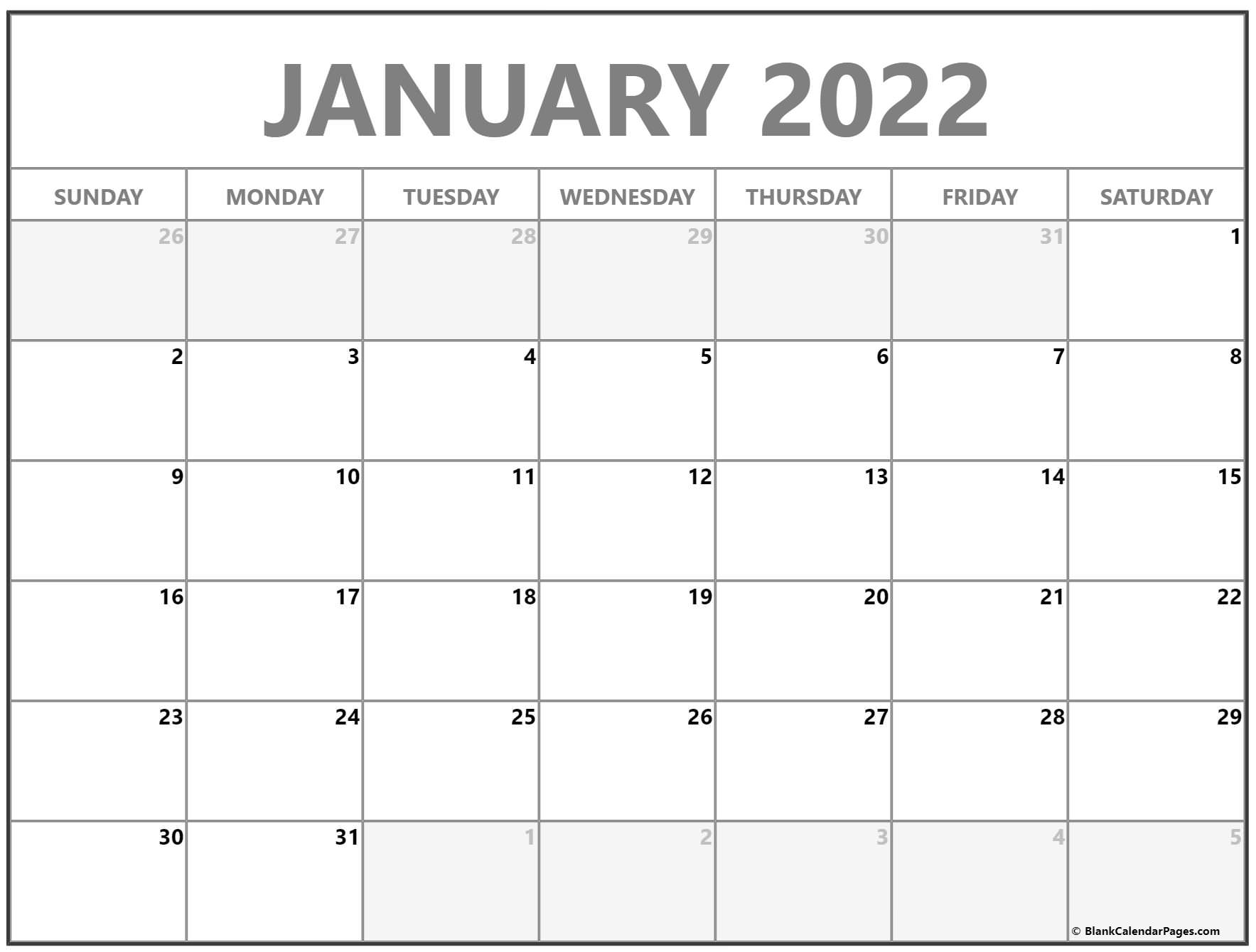 Catch Blank Calendar 2022 January