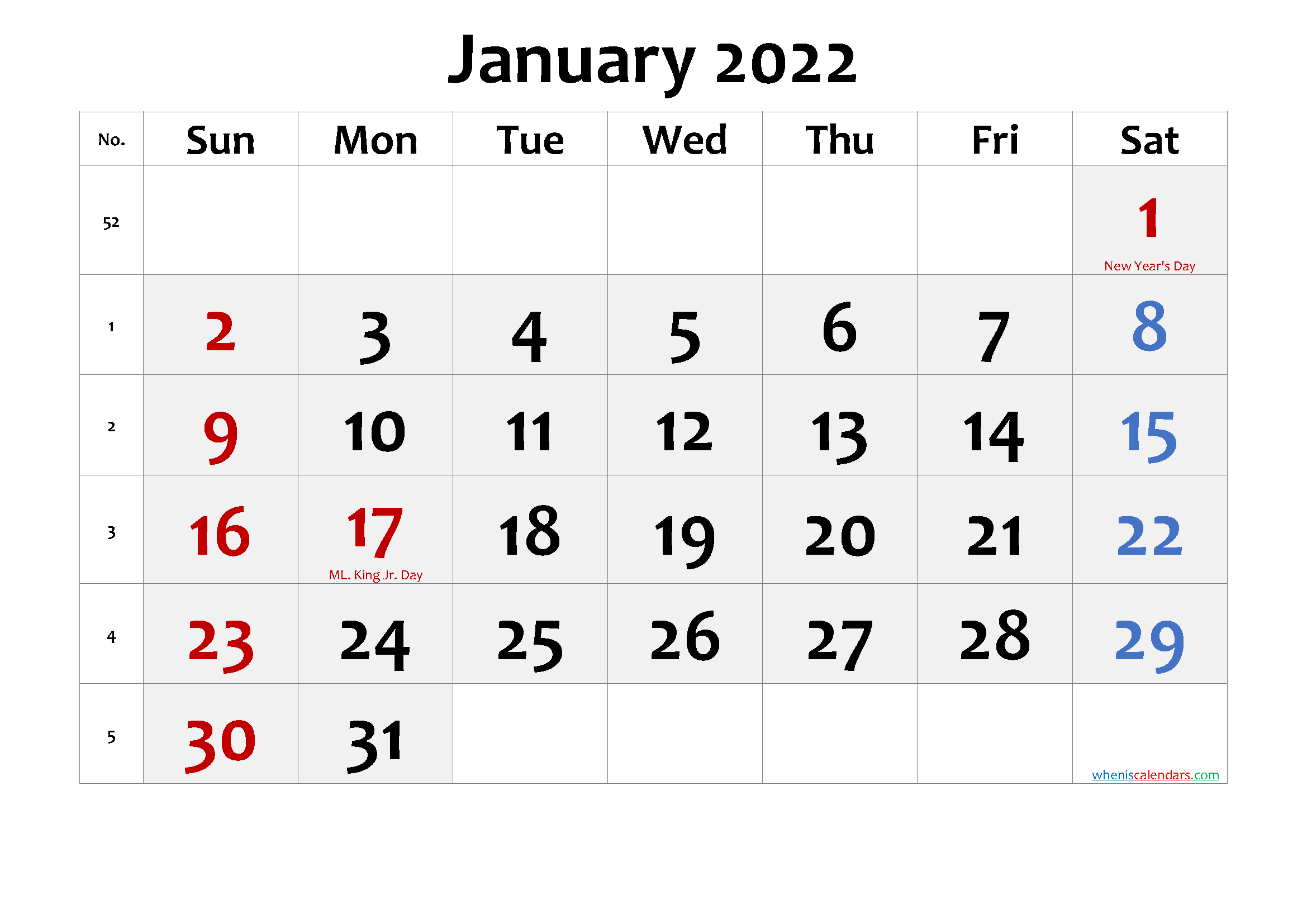 Catch Blank Calendar 2022 January