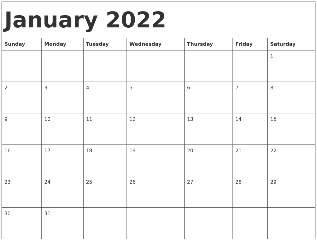 Catch Blank Calendar 2022 January