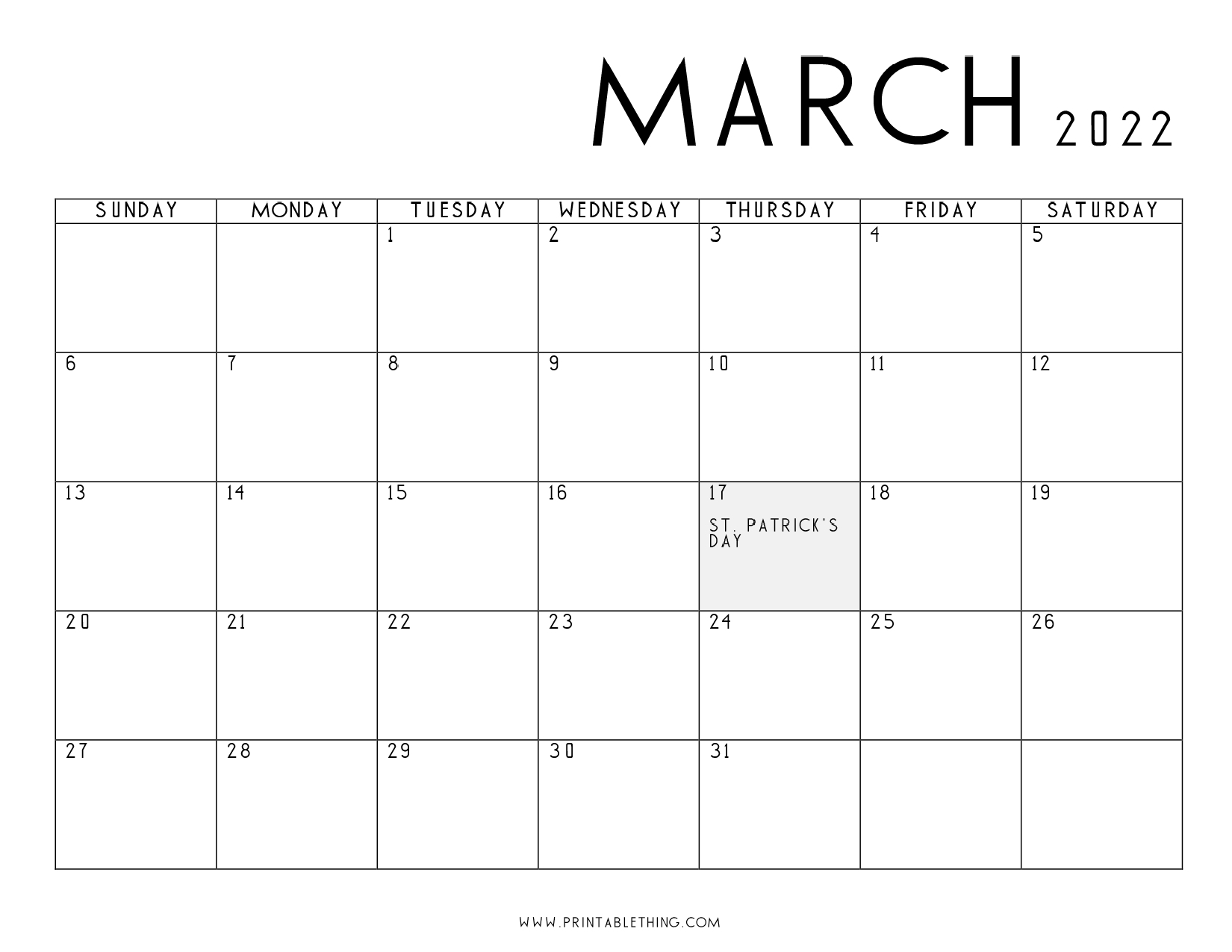 Catch Blank Calendar 2022 March