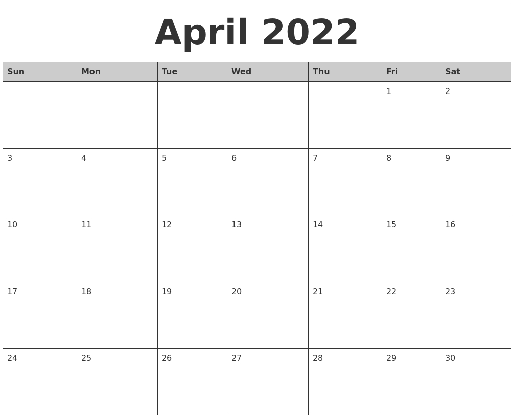 Catch Blank Calendar April 2022 Printable