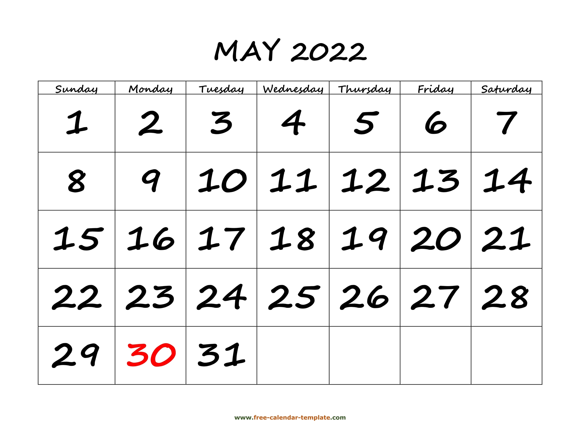 Blank Calendar May 2022 Printable | Best Calendar Example