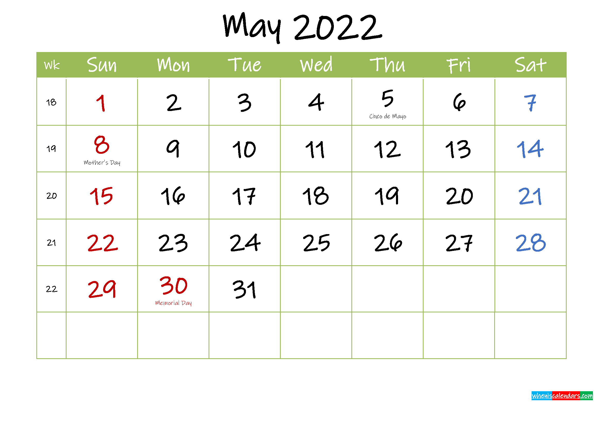 Catch Blank Calendar May 2022 Printable