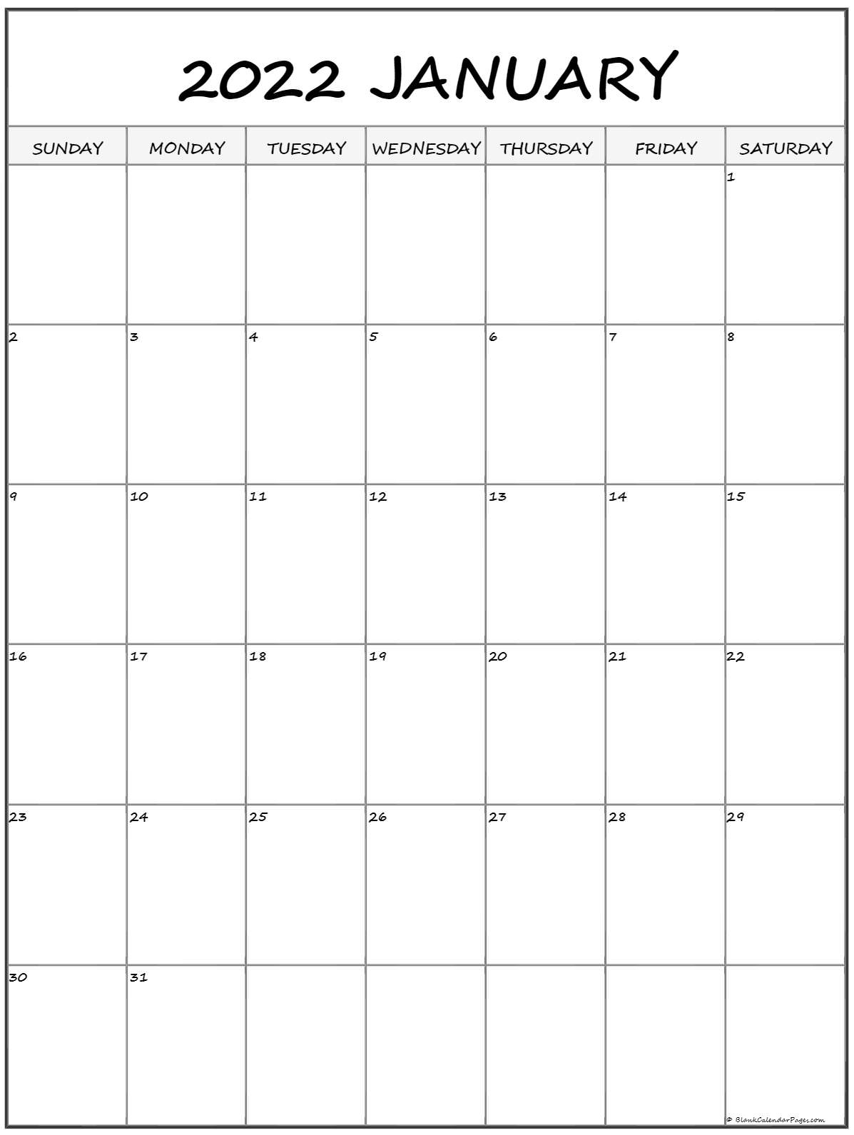 Catch Blank Monthly Calendar January 2022