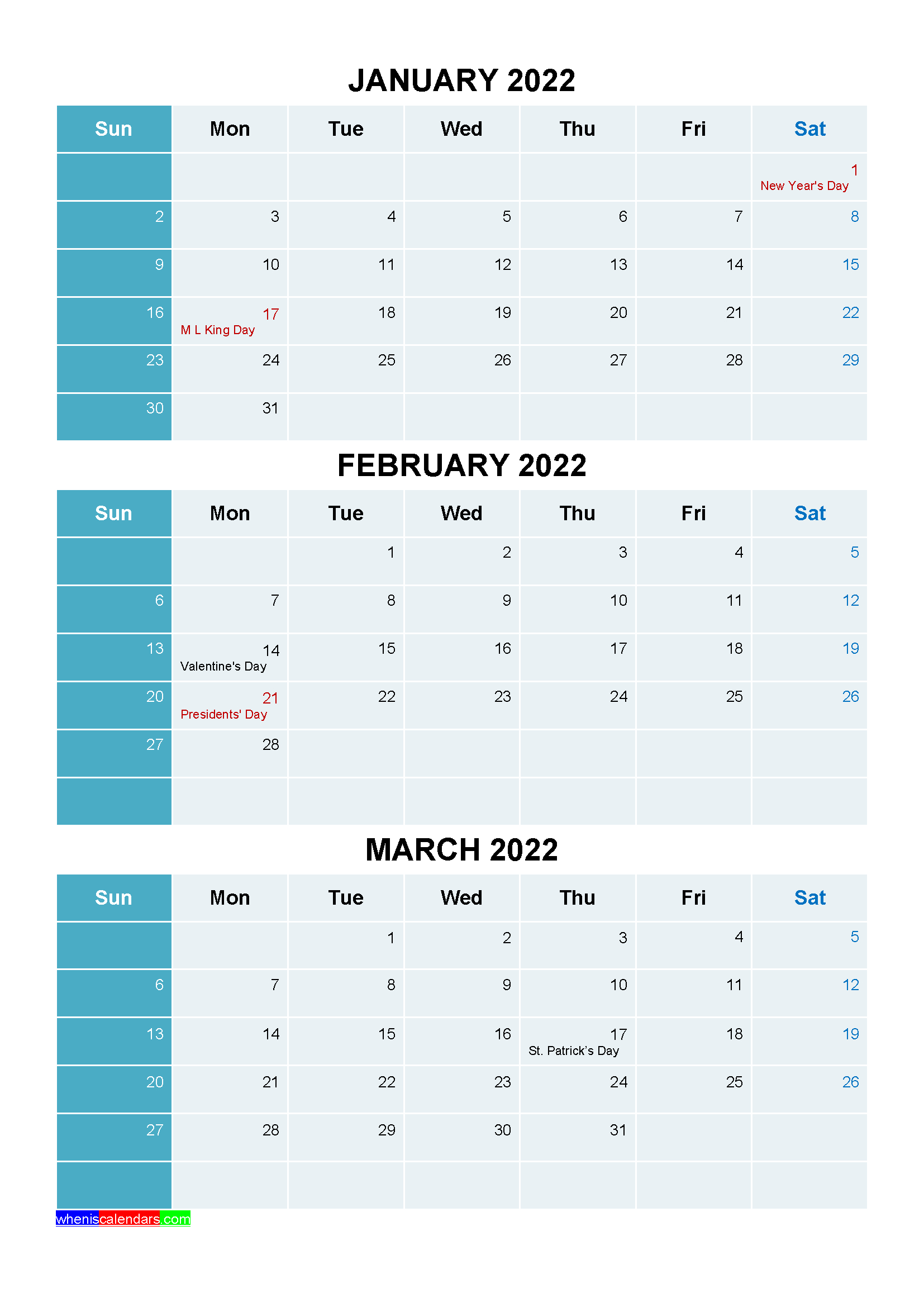 Catch Calendar 2022 Jan Feb March