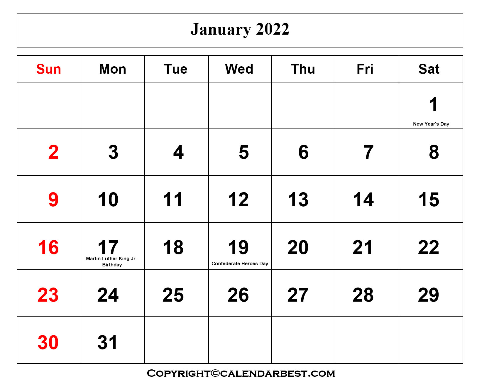 Catch Calendar 2022 January Excel