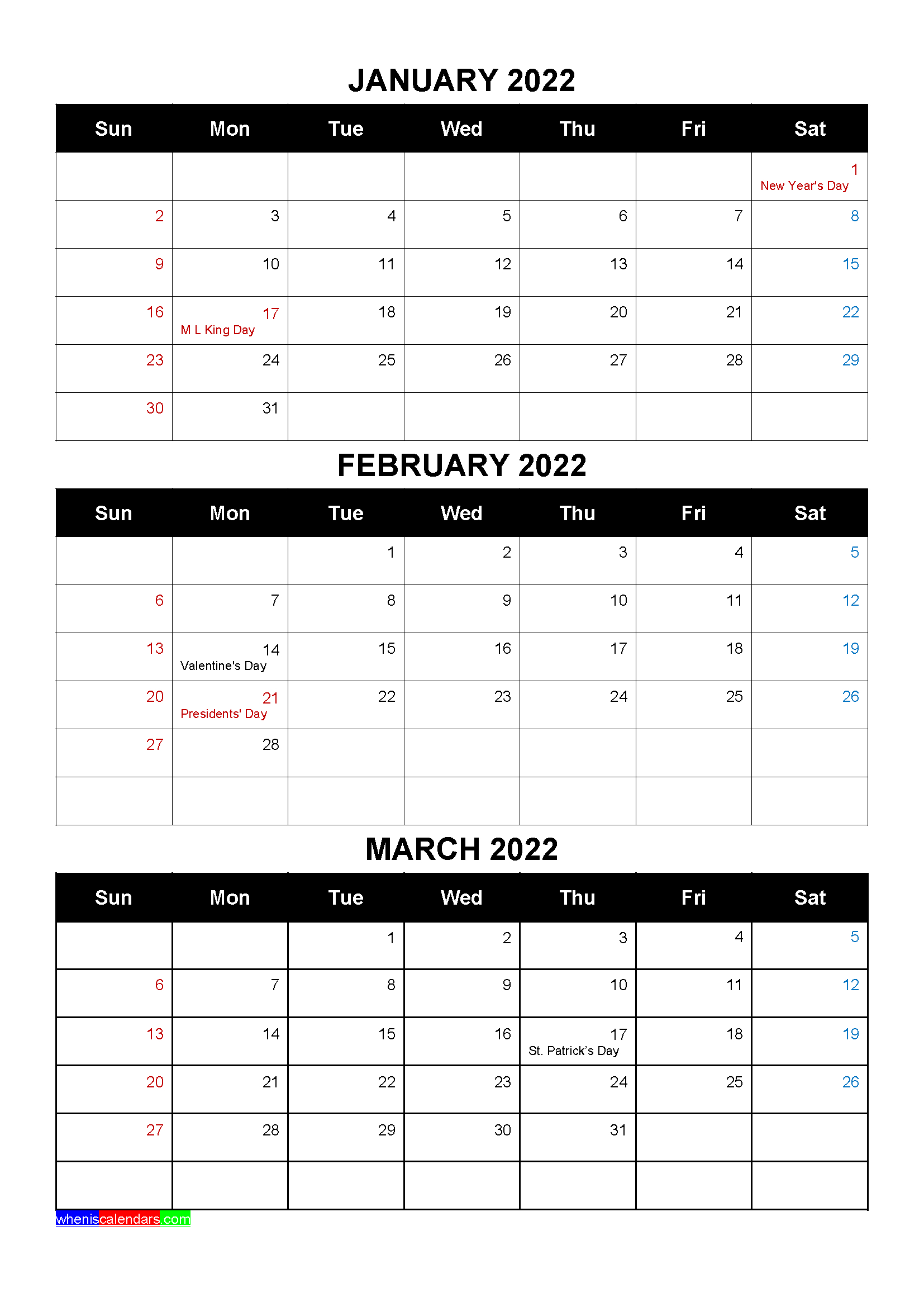 Catch Calendar 2022 January February March