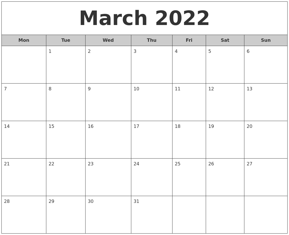 Catch Calendar 2022 March With Festivals