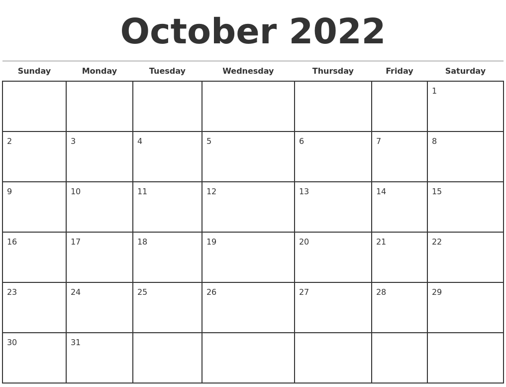 Catch Calendar 2022 October Month