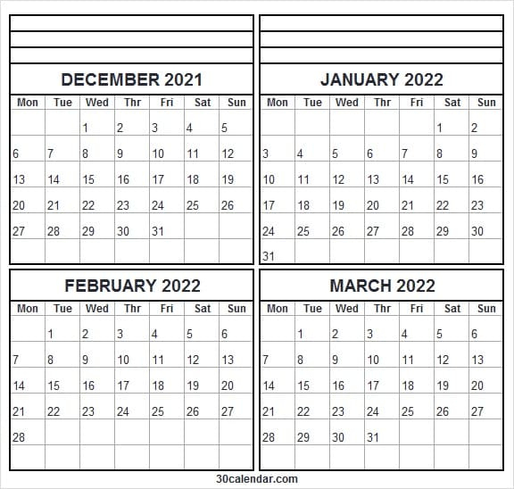 Catch Calendar Dec 2021 January 2022