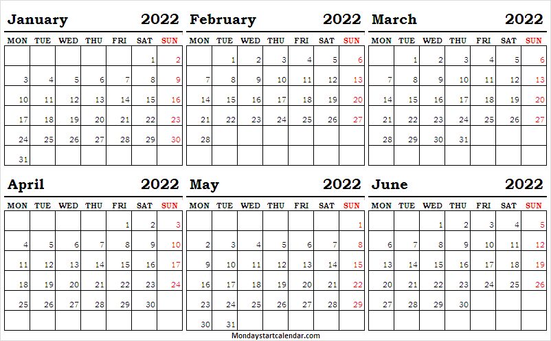 Catch Calendar January Through June 2022