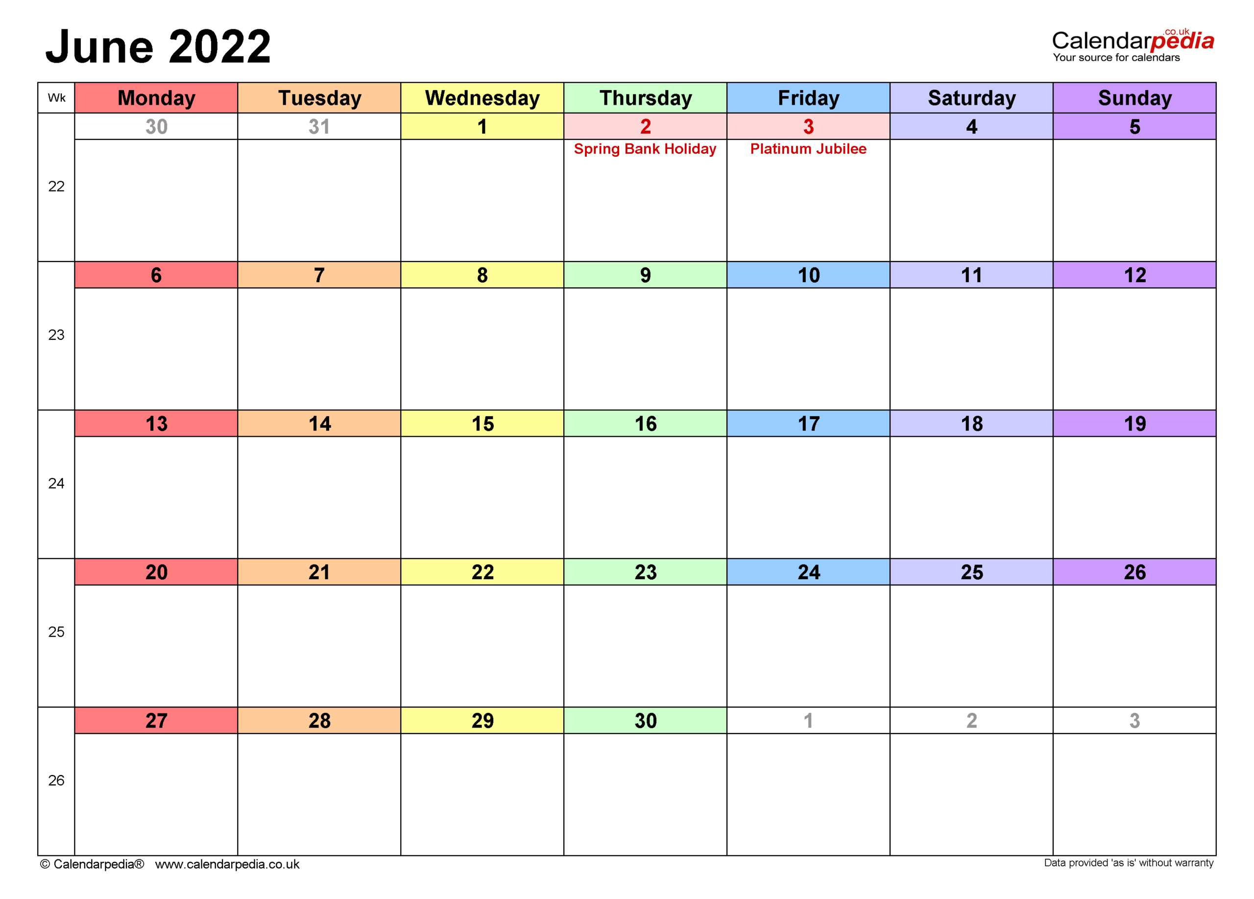 Catch Calendar June 2022 With Holidays