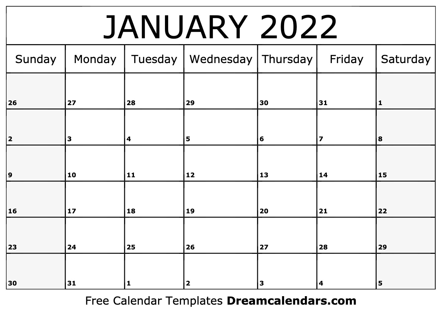 Catch Calendar Month Of January 2022