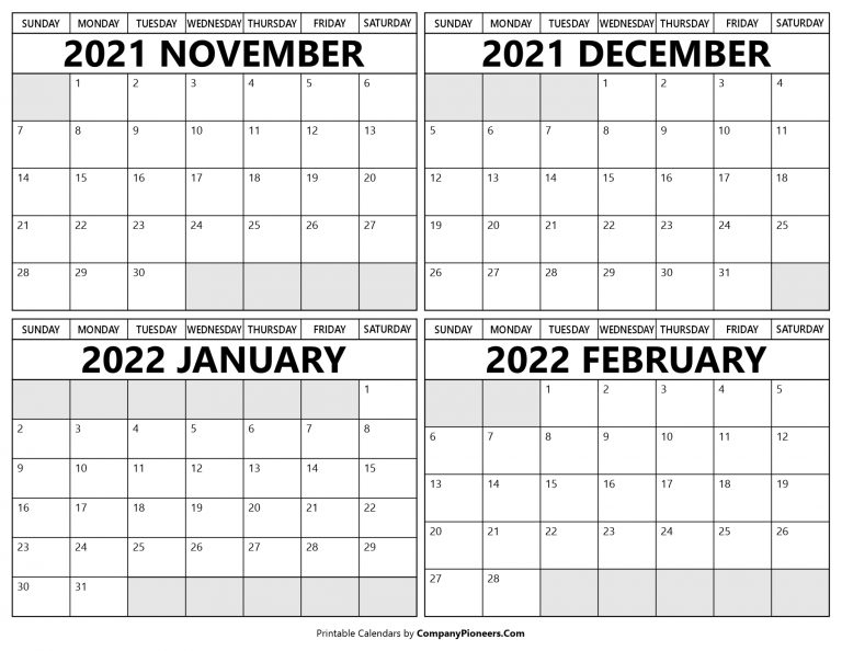 Catch Calendar November 2021 To February 2022