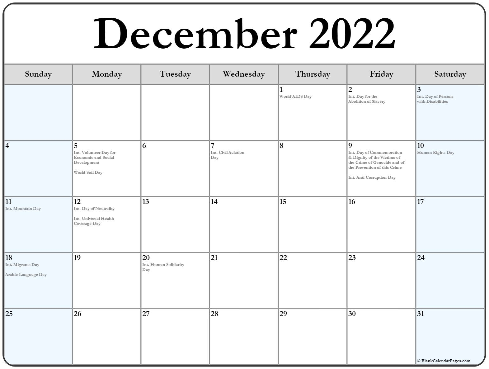 Catch Calendar Of December 2022